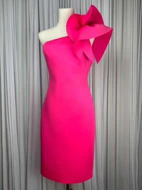 Eliza J One-Shoulder Hot Pink Sculpted Bow Cocktail Dress Women’s Size 6